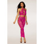 Ensemble Soutien-gorge et jupe longue en filet rose 