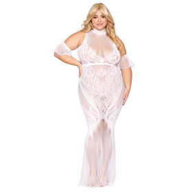 Robe bodystocking, grande taille, en résille t dentelle blanche 