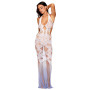 Robe bodystocking blanche sans couture avec motif de dentelle personnalisé et motifs en résille 