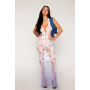 Robe bodystocking blanche sans couture avec motif de dentelle personnalisé et motifs en résille 