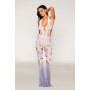 Robe bodystocking blanche sans couture avec motif de dentelle personnalisé et motifs en résille 