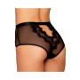 Culotte en résille et dentelle noire avec jarretelles roses 