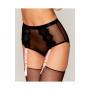 Culotte en résille et dentelle noire avec jarretelles roses 