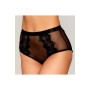 Culotte en résille et dentelle noire avec jarretelles roses 