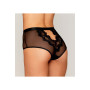 Culotte en résille et dentelle noire avec jarretelles roses 