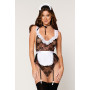 Costume soubrette, body dentelle avec porte jarretelles, tablier, coiffe et lacet satiné tour de cou 