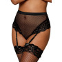 String résille taille haute avec porte-jarretelles noir 