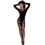 Bodystocking manches longues effet body et bas noir 