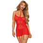 Ensemble 2 pièces rouge, nuisette et harnais porte jarretelles 