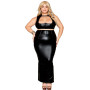 Ensemble Soutien-gorge et jupe longue, grande taille, noir en simili cuir 