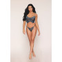 Bustier dentelle florale et résille avec strass et string assorti 