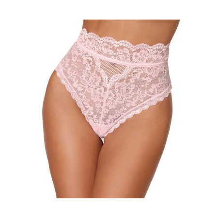 String dentelle taille haute rose 