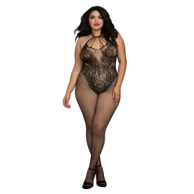Bodystocking Grande taille résille dans un style Body avec magnifique décolleté à lanières 