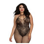 Bodystocking Grande taille résille dans un style Body avec magnifique décolleté à lanières 