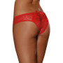 Tanga ouvert rouge dentelle avec noeud sur les fesses 