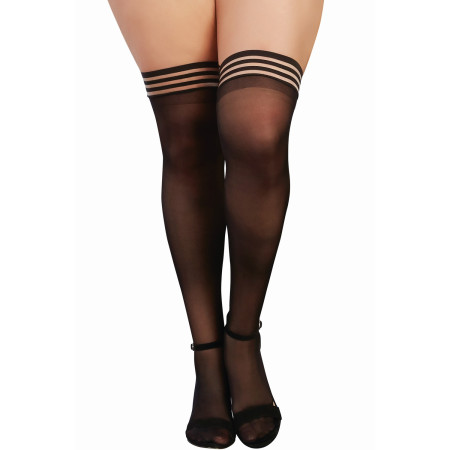 Bas fins grande taille nylon jarretières élastiques rayées 