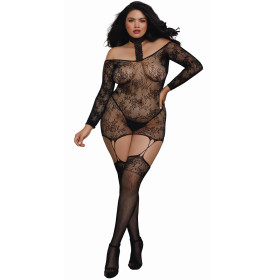 Bodystocking résille guêpière grande taille réversible avec tour de cou 