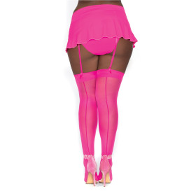 Bas nylon rose néon coutures grande taille pour jarretelles 