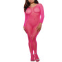 Bodystocking rose fluo résille grande taille ouvert à l'entre-jambes 