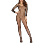 Bodystocking noir résille ouvert à l'entre-jambes 