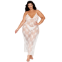 Nuisette longue blanche grande taille en dentelle florale, string assorti 