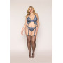 Soutien porte jarretelles grande taille et string en dentelle florale bleue 