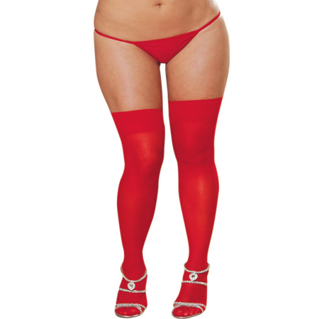 Bas nylon rouges coutures grande taille pour jarretelles 
