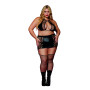 Soutien gorge et jupe porte jarretelles grande taille en résille et simili cuir 