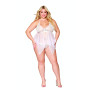 Babydoll et string grande taille en résille et dentelle blanche 