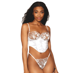 Bustier blanc avec armatures, en satin et dentelle florale 