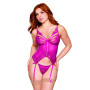Bustier porte jarretelles rose avec string 