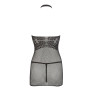 Petite robe en résille noire, sans couture, avec dentelle sur la poitrine. String assorti 