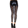 Legging fin noir opaque avec fleurs dorées sur l'arrière 