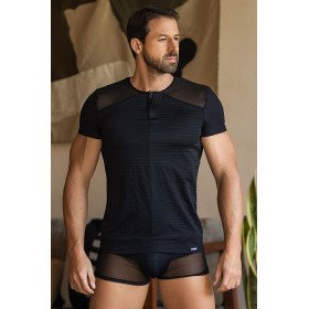 T-shirt noir rayé opaque et transparent 