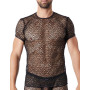 T-shirt noir sexy filet irrégulier fétichiste 