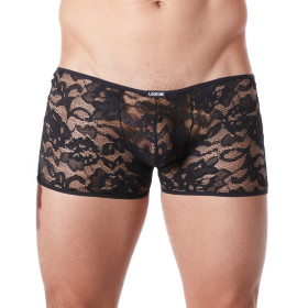 Boxer noir en fine dentelle avec légère transparence 