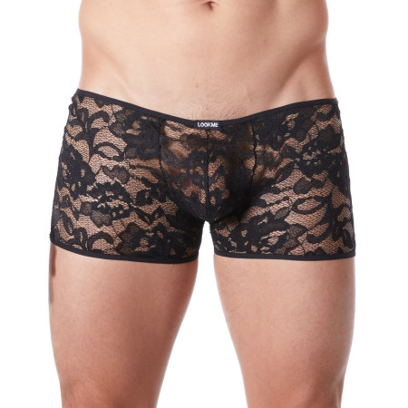 Boxer noir en fine dentelle avec légère transparence 