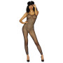 Bodystocking en résille noir métallique argentée 