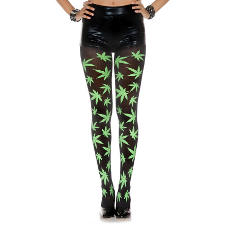 Collant noir avec feuillages 