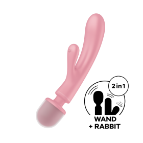 2 en 1 Vibromasseur rabbit et wand rose USB Triple Lover Satisfyer 