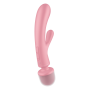 2 en 1 Vibromasseur rabbit et wand rose USB Triple Lover Satisfyer 