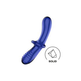 Gode en verre borosilicaté massif bleu Double Crystal Satisfyer 