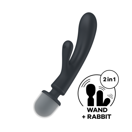 2 en 1 Vibromasseur rabbit et wand noir USB Triple Lover Satisfyer 