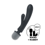 2 en 1 Vibromasseur rabbit et wand noir USB Triple Lover Satisfyer 
