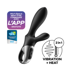 Vibromasseur rabbit noir USB, chauffant et connecté Heat Climax  Satisfyer 