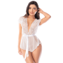 Combishort blanc en dentelle transparente avec ceinture – Mapalé