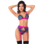Ensemble lingerie 3 pièces bleu et rose brodé avec sequins – Mapalé