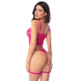 Ensemble lingerie rose en dentelle avec porte-jarretelles – Mapalé