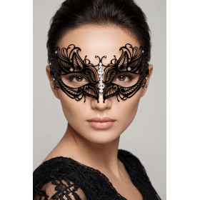 Masque vénitien Greta rigide noir avec strass  -  HMJ-005BK