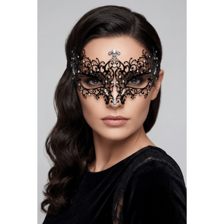 Masque vénitien Chiara rigide noir avec strass  - HMJ-016BK